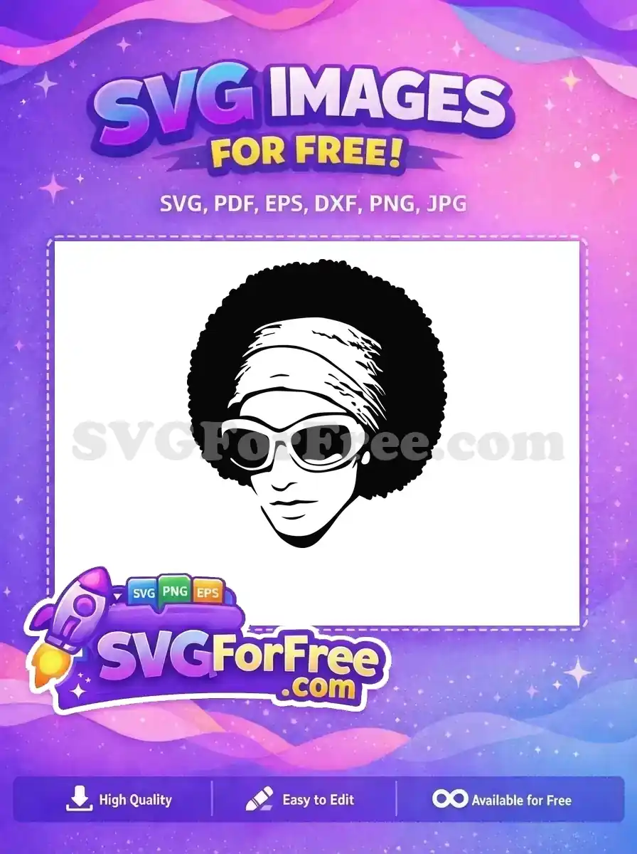 This free SVG features a cool person with a bold afro, stylish headband, and sunglasses, ready for your creative projects.