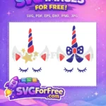 Free Patriotic Unicorn with Stars Free Blue Bow 4th of July Free SVG - Instant Download