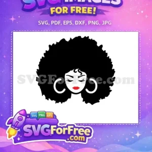 This free design showcases a proud woman with a voluminous afro, red lips, and chic hoop earrings for any project.