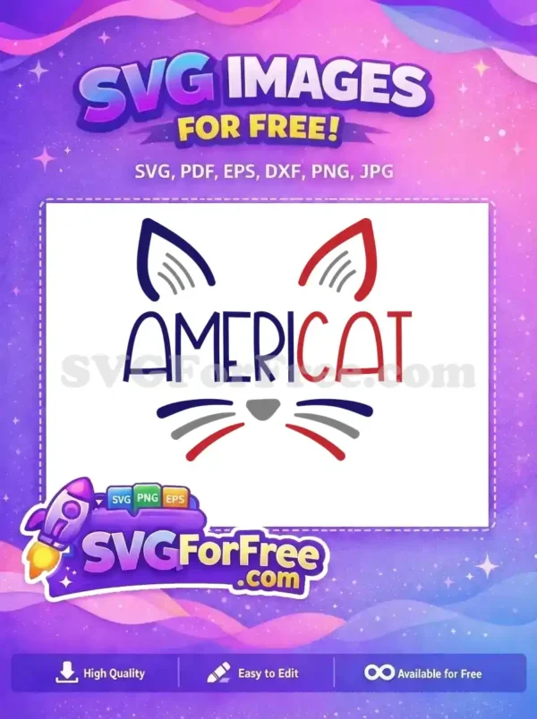 Free Americat design, a patriotic cat face using red, white, blue, and gray colors, perfect for free crafting projects.
