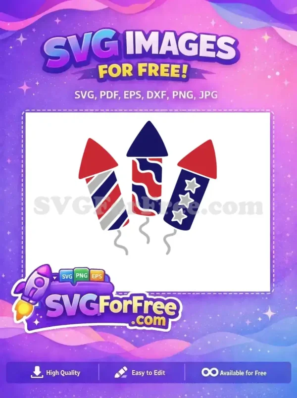 Three festive free fireworks rockets in red, white, and blue, ready to ignite your patriotic free design projects with joy.