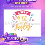 Free Red Blue Fireworks Free Yellow Cursive Text Independence Day Free SVG - Instant Download