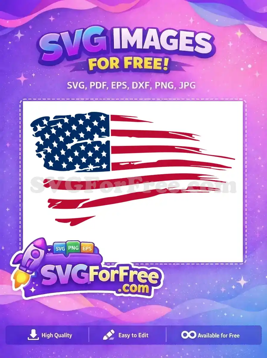 A free distressed American flag design, showcasing a rugged, vintage look with brushstroke effects. Ideal for patriotic crafts.