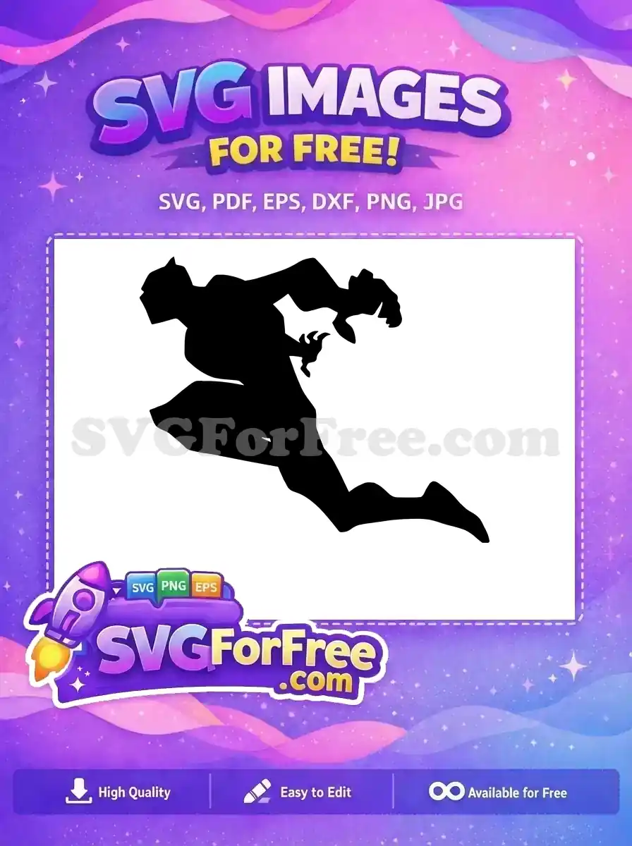 A free dynamic black silhouette of a creature or monster in a crouching, pouncing pose with sharp claws. Ideal for scary designs.
