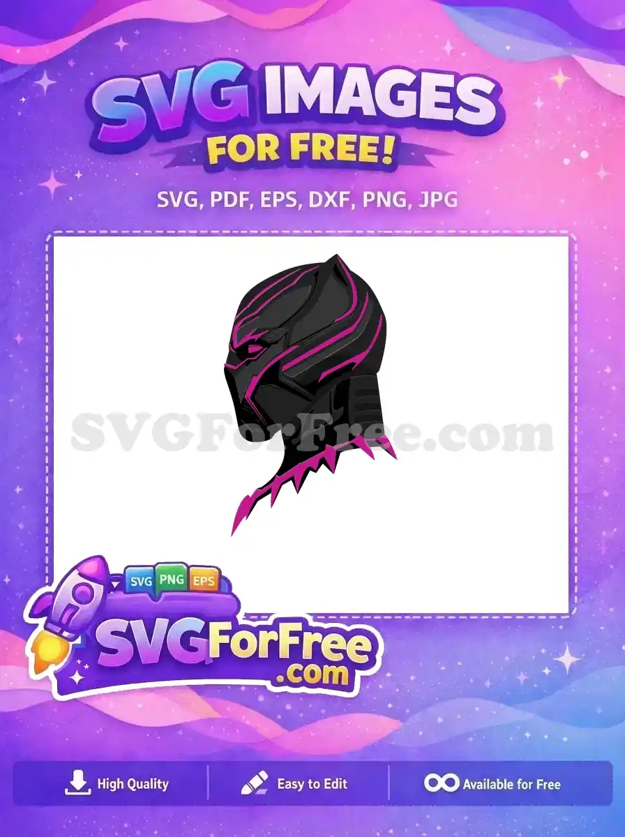 Dynamic free Black Panther helmet design, featuring striking pink accents and sharp lines, ideal for various free craft projects.