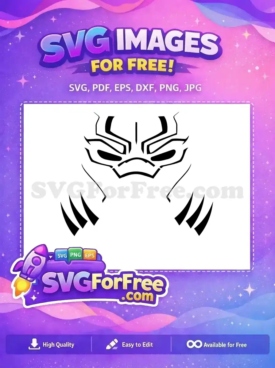 A powerful free Black Panther mask SVG, featuring sharp lines and iconic claw marks. Ideal for fans seeking free superhero designs.