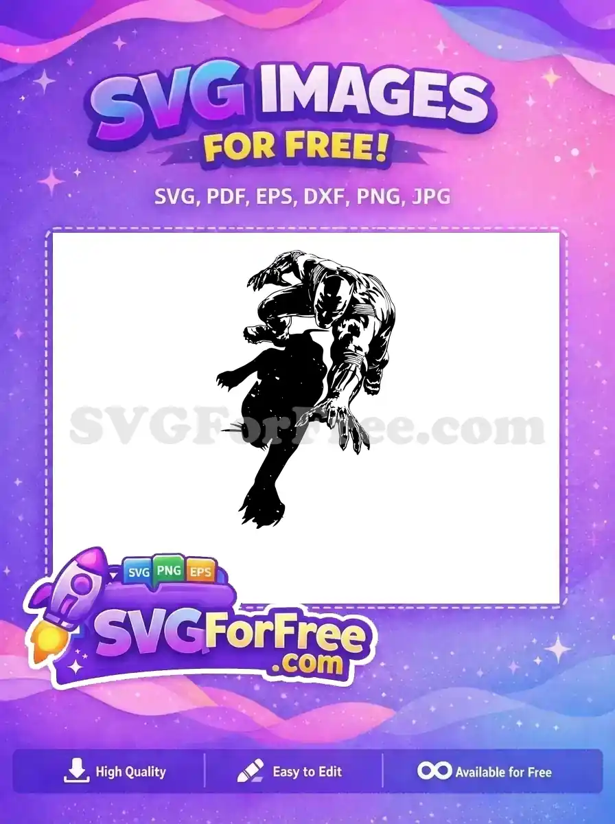 Discover this free dynamic Black Panther-inspired superhero SVG, perfect for fans and creators. A powerful free design.