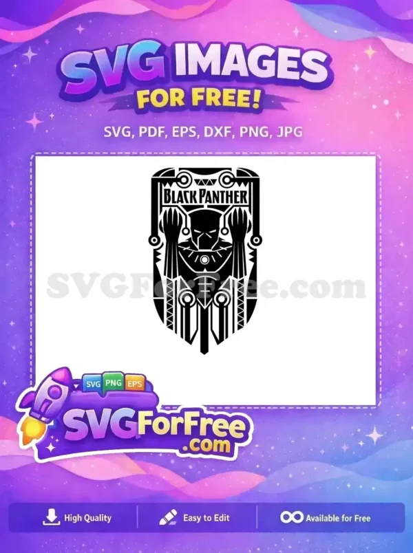 Free Black Panther Wakandan Shield SVG Design for Fans Dynamic free Black Panther emblem SVG with tribal and tech elements, perfect for fans to download and use.