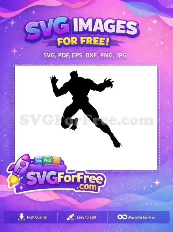 Free Dynamic Superhero Silhouette – Unleash Your Free Design Power Dynamic free superhero silhouette with a cowl and sharp claws, leaping into action, perfect for free creative projects.