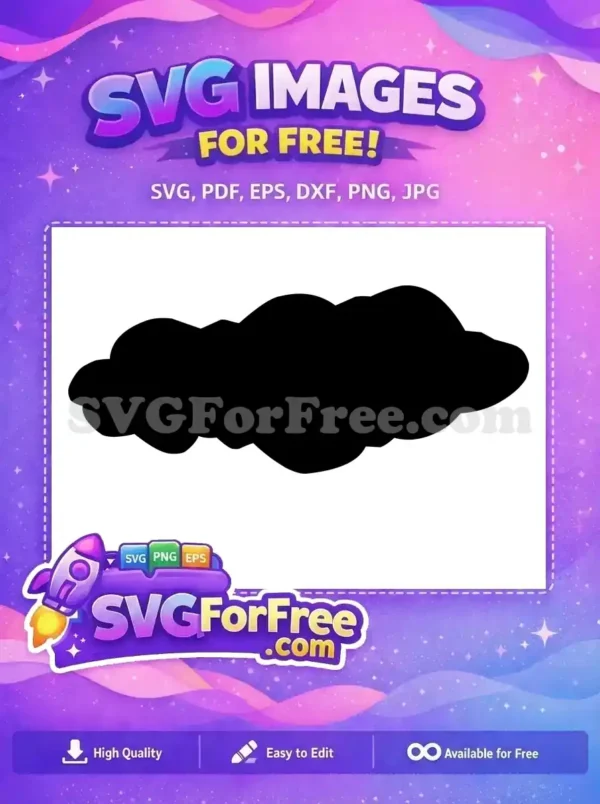 A free, abstract black cloud or blob shape SVG design with smooth, organic contours, ideal for diverse projects.