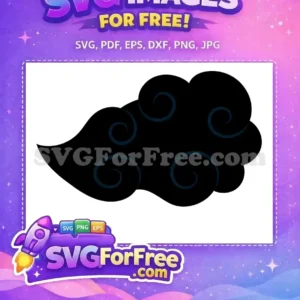 A free design of a dark, stylized cloud with intricate blue spiral patterns, ideal for digital art and crafts.