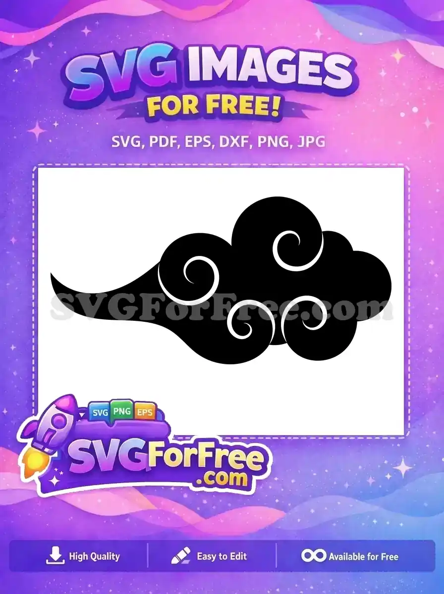 Discover this free design: an elegant black cloud with intricate white swirls, offering a unique Asian aesthetic. A versatile free vector for all your crafting needs.