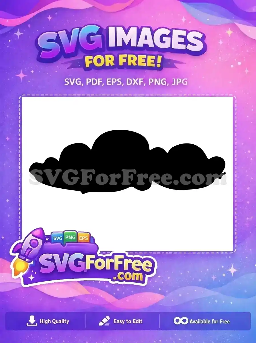 A free design featuring a simple, bold black cloud vector, ideal for weather graphics or decorative elements. Download this free SVG now!