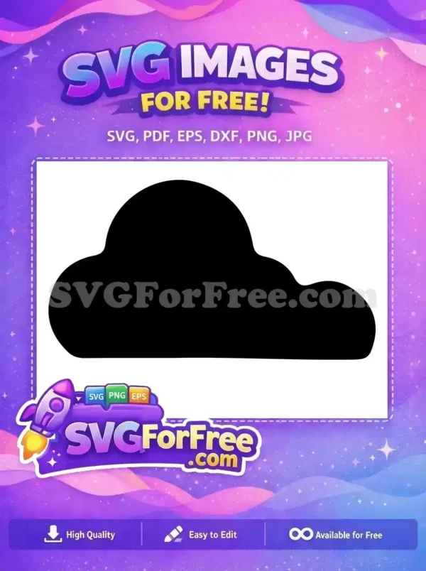 Free Cloud SVG Design: Versatile Weather Icon for Projects A free black cloud silhouette, featuring soft, rounded edges. Perfect for weather icons, free digital art, and print.