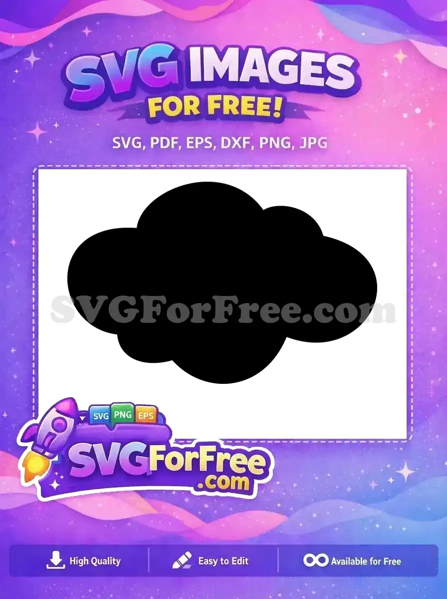 A simple, bold black cloud shape, a free SVG design perfect for weather icons or digital concept art. Download this free graphic!