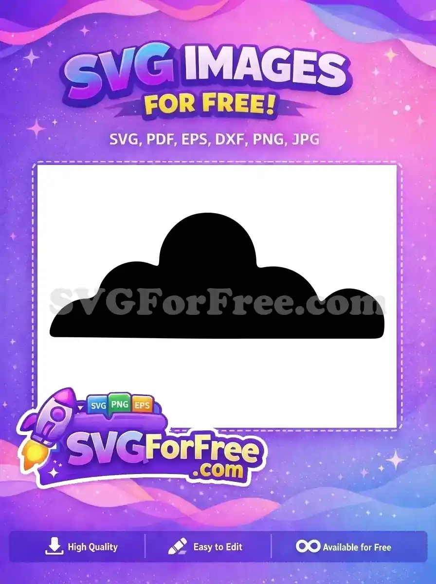 A simple, elegant black silhouette of a cloud, offered as a free design. Ideal for various digital and print projects, enhancing visual appeal.