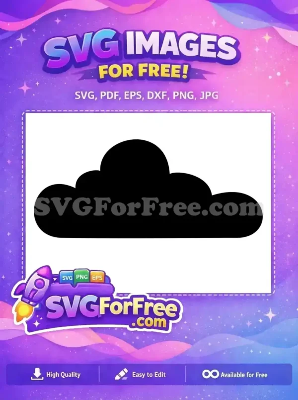 A free design featuring a simple, bold black cloud silhouette, ideal for various digital and print projects. Get this free cloud vector.