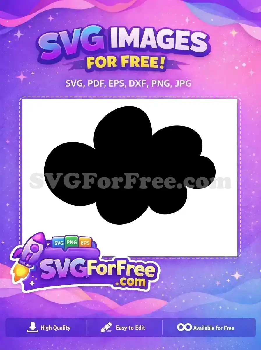 A free, solid black, irregularly shaped cloud or thought bubble SVG, ideal for diverse graphic design needs. This free vector is highly adaptable.