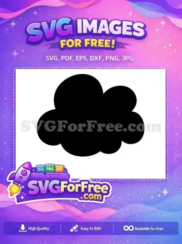 A free design featuring a simple, solid black cloud silhouette with smooth, rounded edges, ideal for any project.