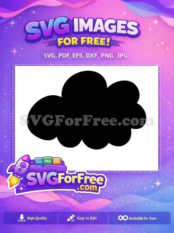A free, simple, solid black cartoon cloud shape, emphasizing its versatility for various creative design projects.