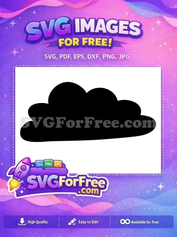 Free Cloud Silhouette SVG – Your Go-To Design Element A simple, free black cloud silhouette, offering a versatile design for weather, nature, or whimsical projects.
