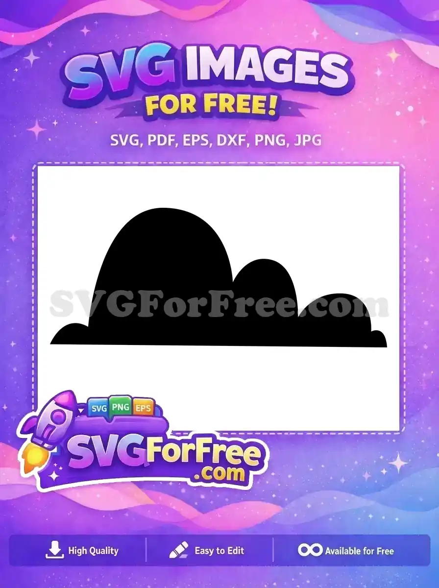 A free, charming black silhouette resembling rolling hills or a fluffy cloud, perfect for various creative projects.