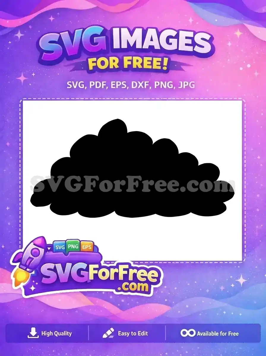 A free black cloud or thought bubble SVG silhouette, ideal for various creative projects. Download this free design easily!
