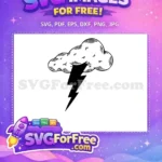 Free Black Silhouette Cloud Free Sharp Lightning Bolt Stormy Weather Free SVG - Instant Download