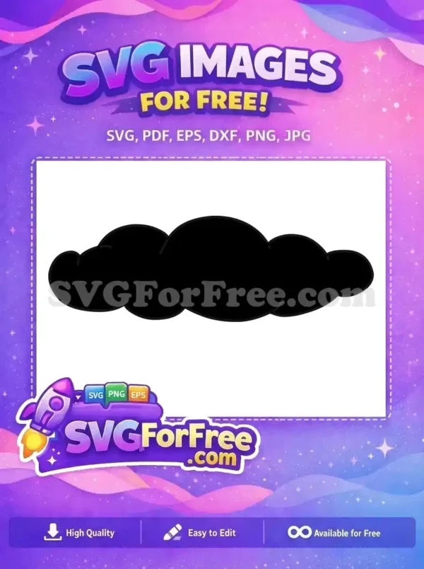 A simple, solid black cloud shape. This free vector design is ideal for various creative projects, offering clean lines.