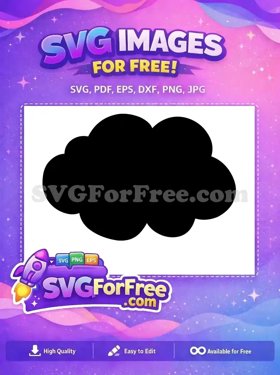 A simple, free black cloud silhouette, perfect for weather graphics, thought bubbles, or decorative elements. Free download.