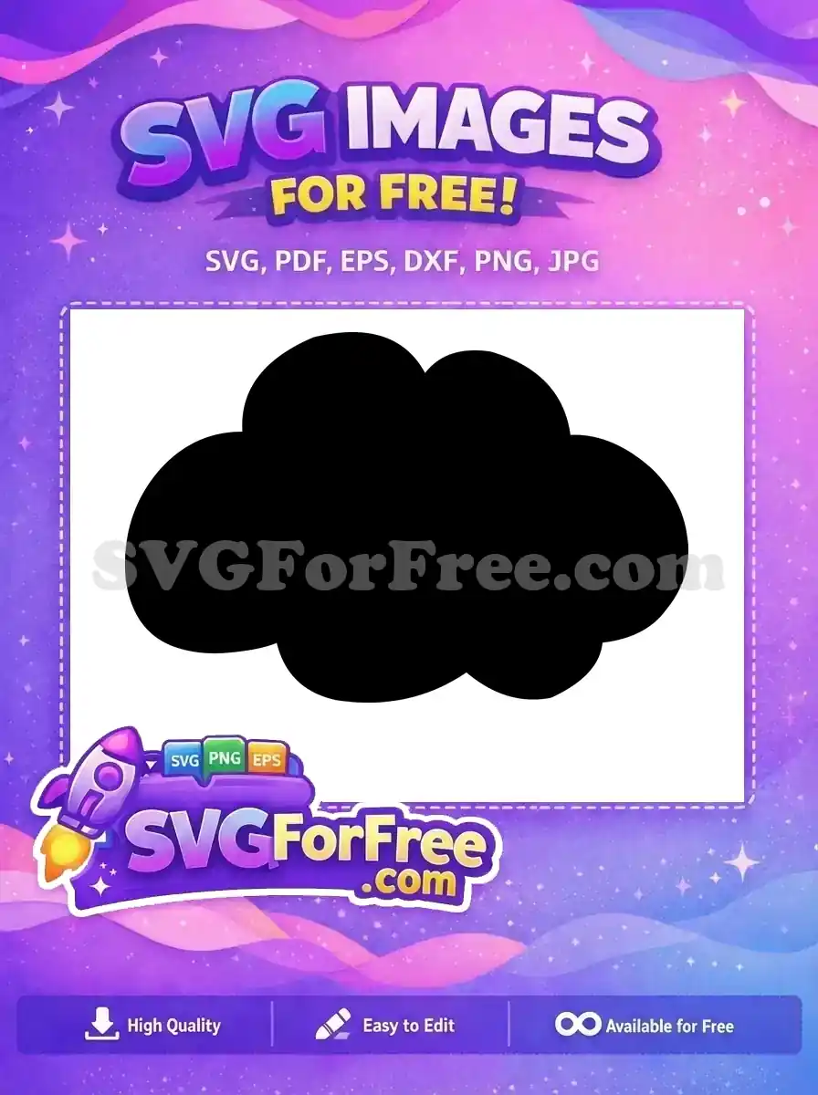 A simple, solid black cloud silhouette, offering a free design for various creative projects. This free graphic is versatile and easy to use.