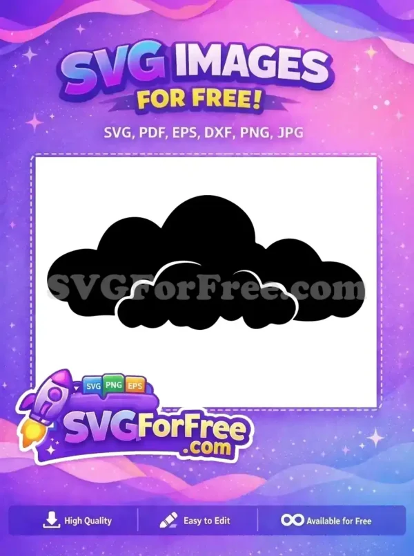 Free Cloud Vector Design – Download Your Free Weather Graphic! A free fluffy cloud SVG design, featuring multiple black cloud shapes with a subtle white outline. Ideal free weather icon.
