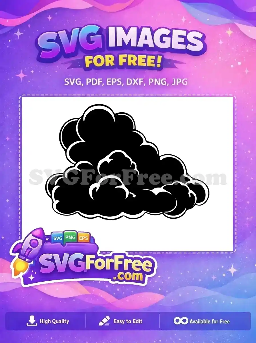 A free, bold black cloud SVG design with a crisp white outline, perfect for adding a striking element to any project. Download this free graphic now!