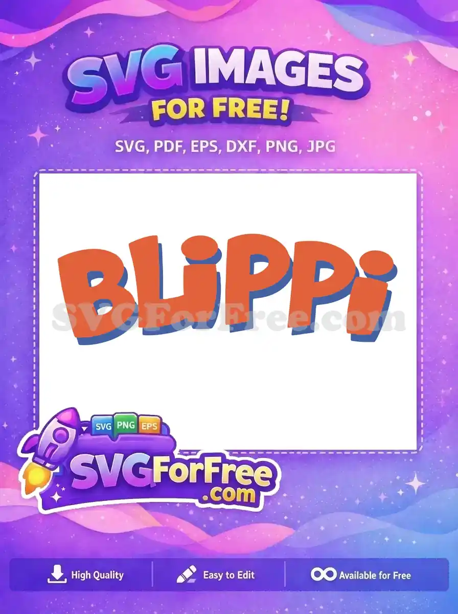 Free Blippi logo SVG with orange text and blue shadow, a vibrant design for kids' crafts and fan projects.
