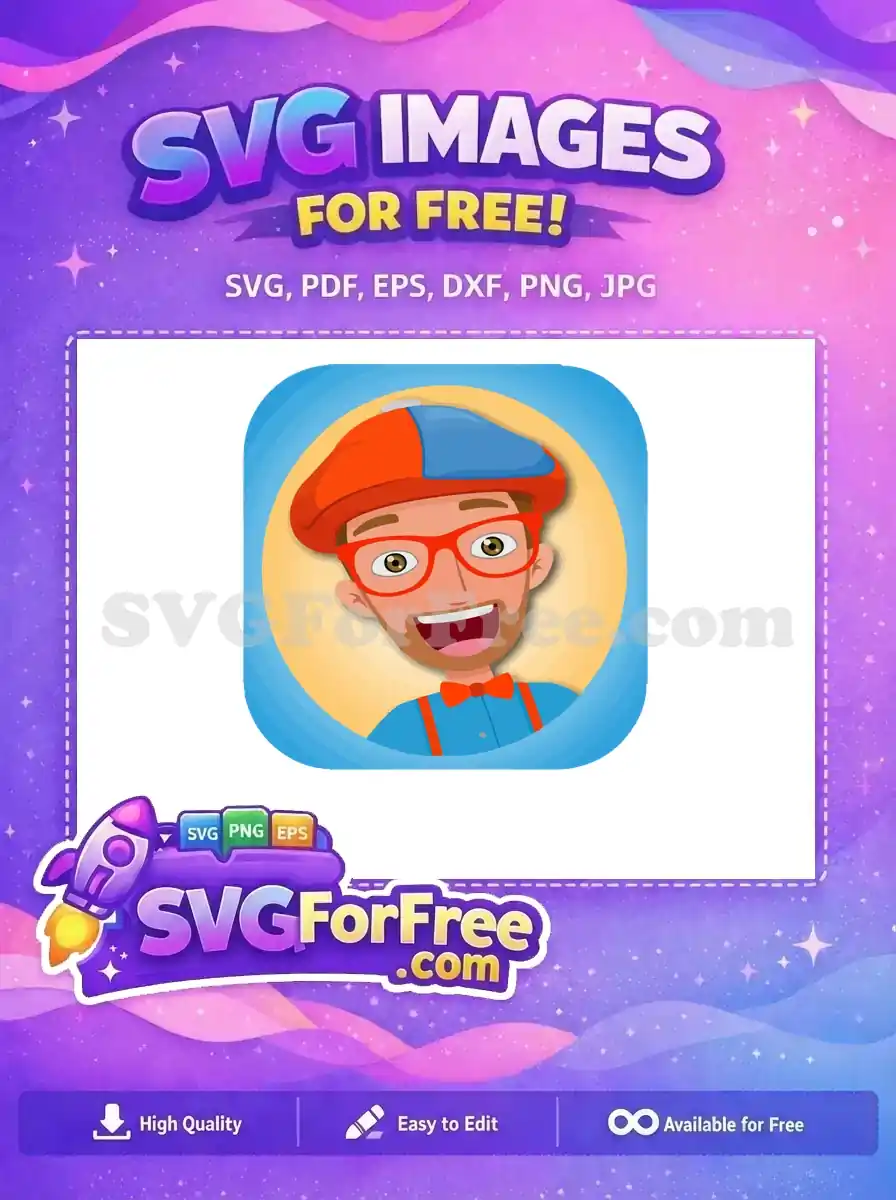 A cheerful, free cartoon character, resembling Blippi, with a vibrant hat and glasses on a free sunny background. Perfect free SVG for kids' themes.