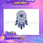 Free Blue Dream Catcher Free Intricate Feathers Beads Bohemian Art Free SVG - Instant Download