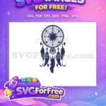 Free Intricate Webbing Free Hanging Feathers Blue Dream Catcher Free SVG - Instant Download