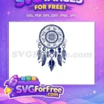 Free Blue Intricate Webbing Free Elegant Hanging Feathers Blue Dream Catcher Free SVG - Instant Download