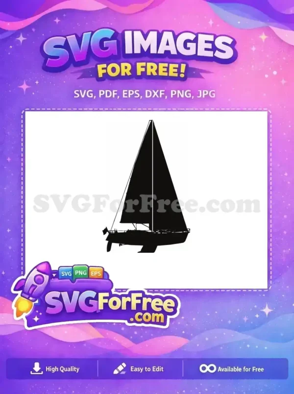 Detailed black silhouette of a free sailboat design, perfect for cutting machines and maritime themes. Get this free vector!