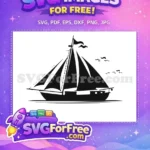 Free Black Sailboat Free Waving Flag Birds Nautical Ocean Free SVG - Instant Download