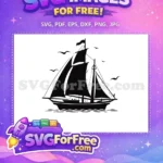 Free Black Sailboat Silhouette Free Flying Seagulls Nautical Maritime Free SVG - Instant Download