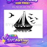 Free Black Sailboat Free Flying Seagulls Boat Silhouette Free SVG - Instant Download