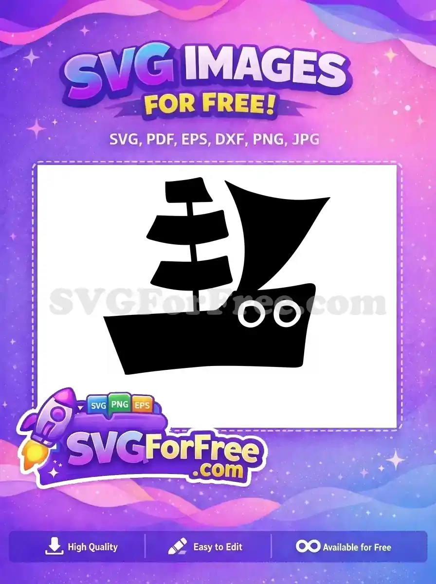 A free minimalist black silhouette of a sailing ship, ideal for icons or creative projects. Download this free vector design today!