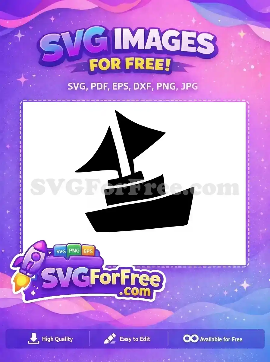 A free minimalist black sailboat icon with two sails on water, perfect for nautical themes, crafts, and digital designs. Enjoy this free vector!