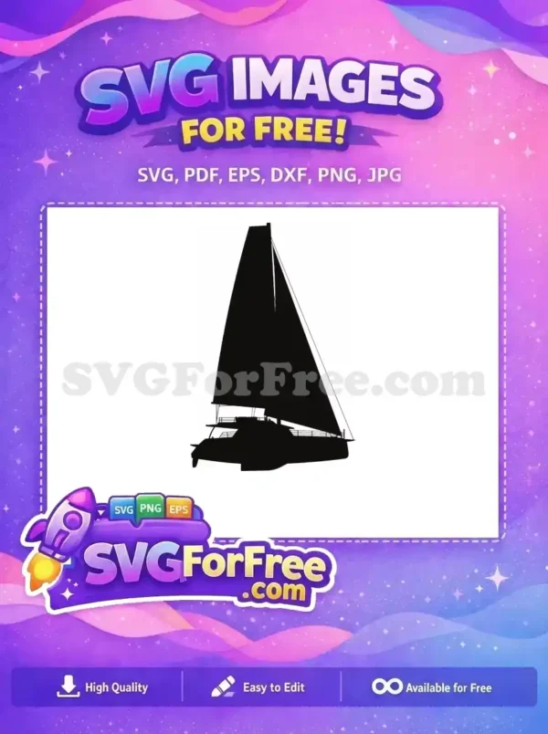 A free detailed silhouette of a modern sailboat with sails up, ideal for marine-themed projects. Get this free design now!