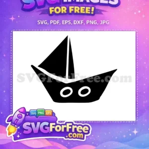 Free Doodle Paper Boat SVG – Charming Nautical Design! A free, simple black and white paper boat icon with two circular details, ideal for various design projects. Grab this free vector!