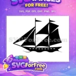 Free Black Boat Silhouette Free Sailing Ship on Waves Nautical Free SVG - Instant Download