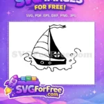 Free Hand-Drawn Sailboat Free Waving Flag Nautical Ocean Free SVG - Instant Download