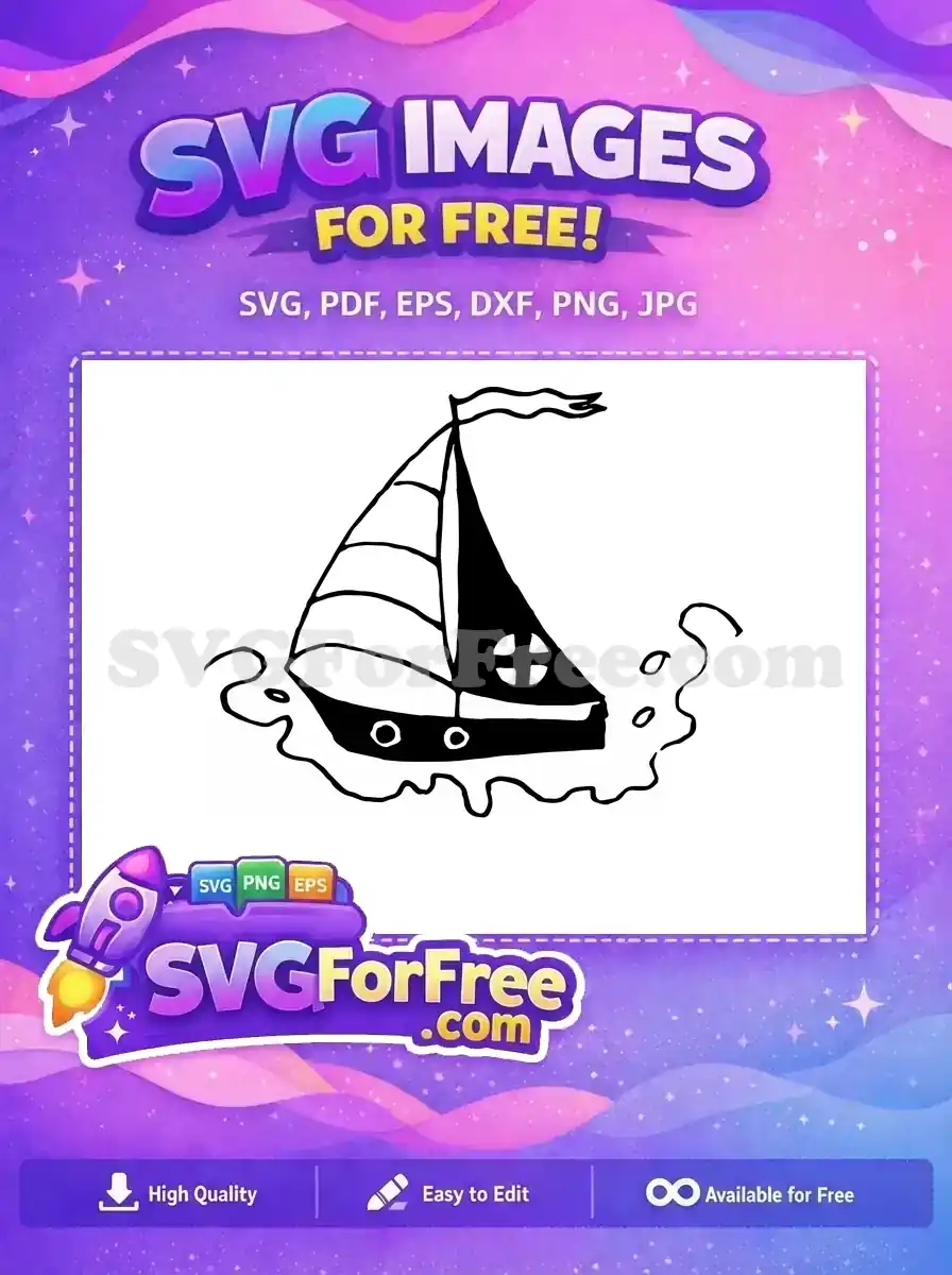 A simple, free hand-drawn sailboat outline with a black hull, ideal for craft projects and free SVG downloads.