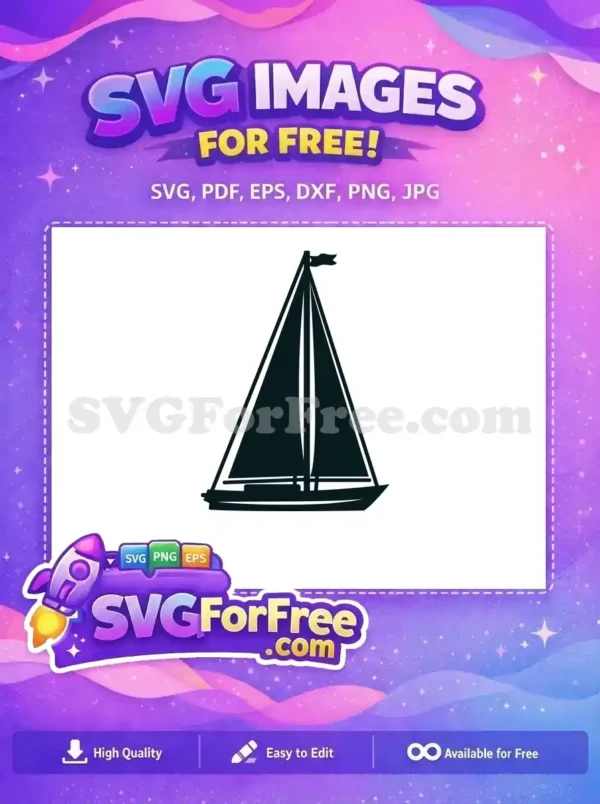 A crisp, free sailboat silhouette SVG design, featuring a mast, sails, and a flag, ready for your creative projects. Download this free vector now!